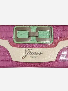 2000s Purple, teal, and white Guess wallet